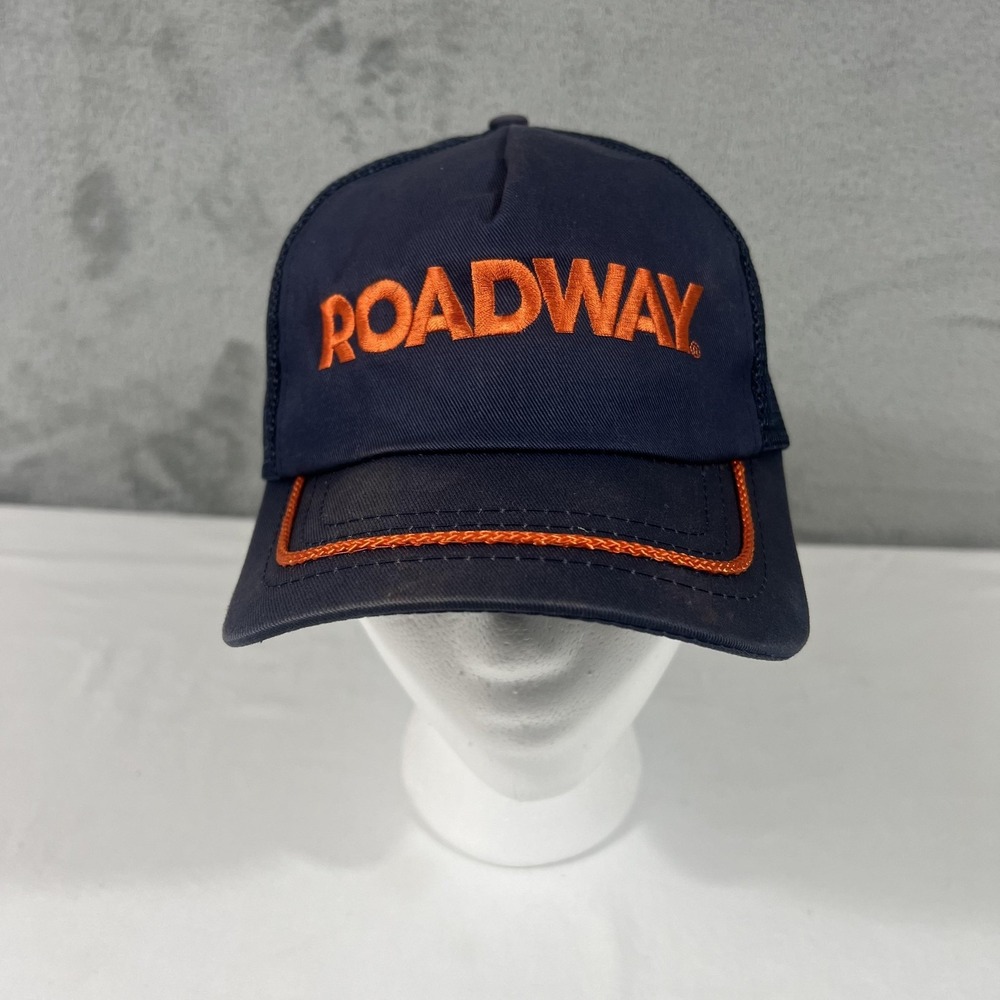 Vintage Roadway Hat Cap Snap Back One Size Blue Mesh Trucker Mens 80s